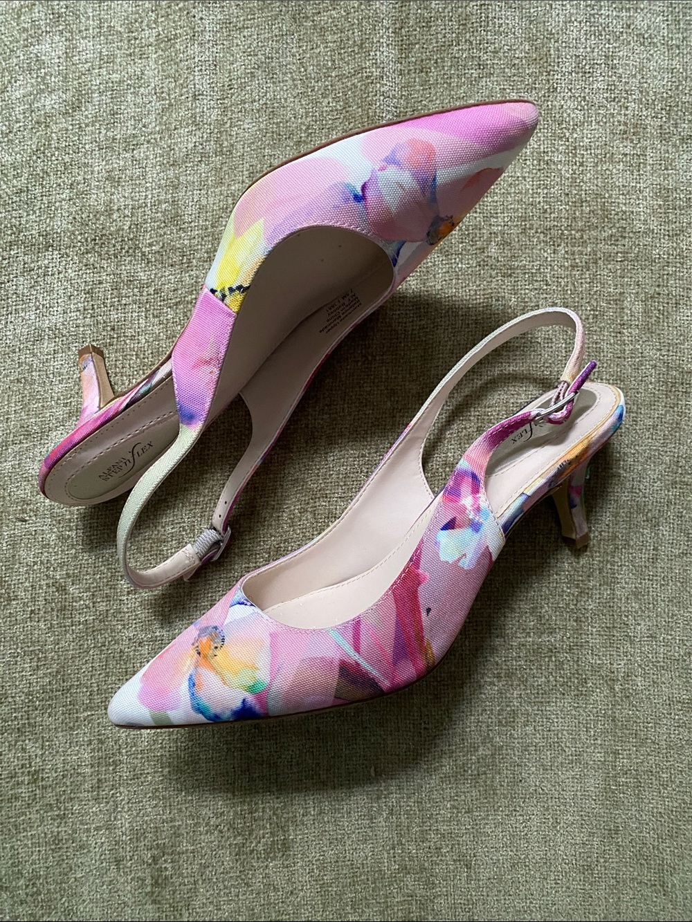 Pink Floral Pointed-Toe Slingback Heels